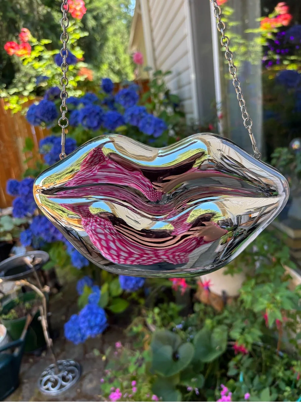 Silver Metallic Lip Shaped Clutch Bag Glam Maximalist Festival Party